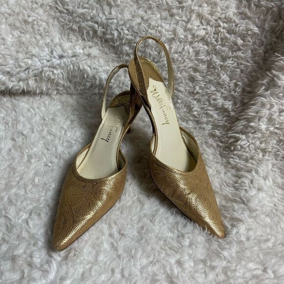 Will Fancy Italian Leather Golden 2.5” heels pointed toe sling back size 10B - Picture 1 of 9